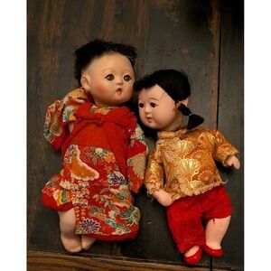Vintage/Antique Japanese Dolls In Need‎ Of Repair, Glass Eyes, boy and girl